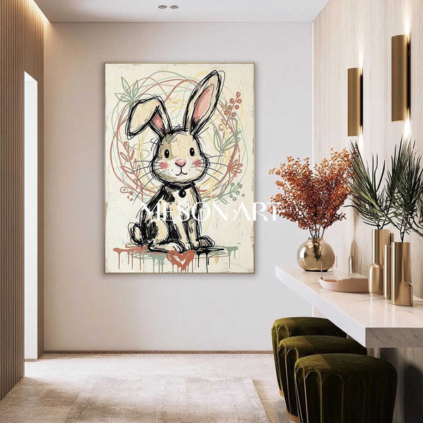 Whimsical Bunny with Painted Heart