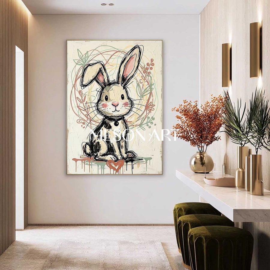 Whimsical Bunny with Painted Heart
