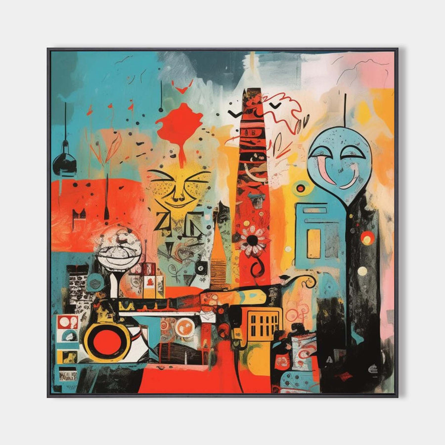 Whimsical Smiling Faces Cityscape