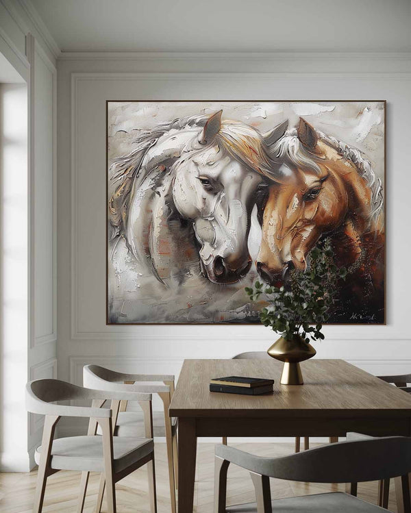 White and Chestnut Horses in Tender Embrace