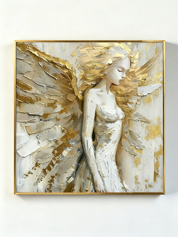 White and Gold 3D Angel Relief Wall Art