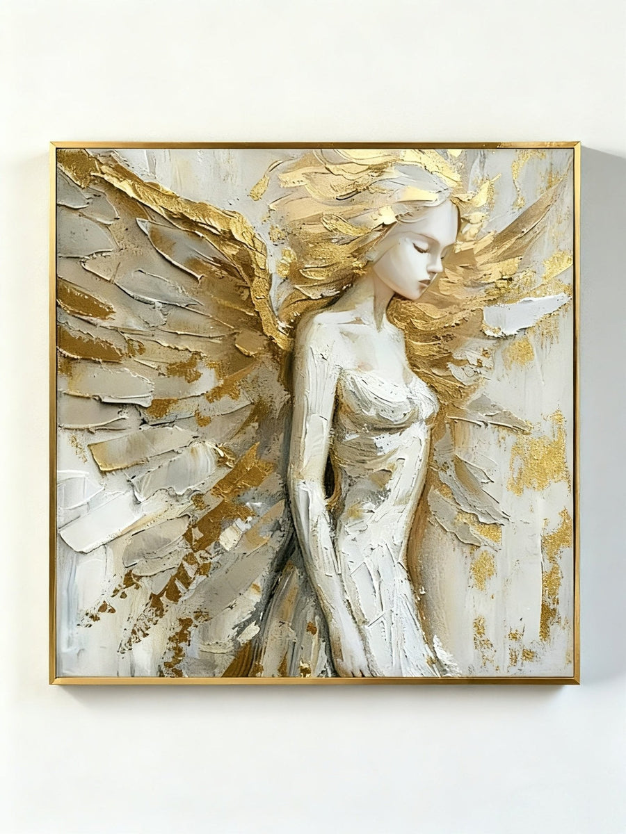 White and Gold 3D Angel Relief Wall Art