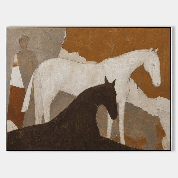 White and Umber Horses in Ochre