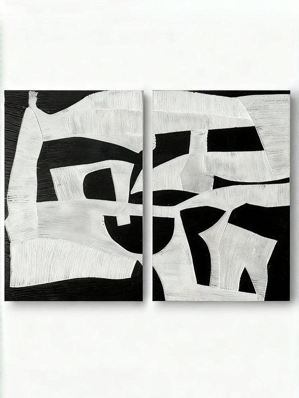 White & Black Abstract Painting Set of 2