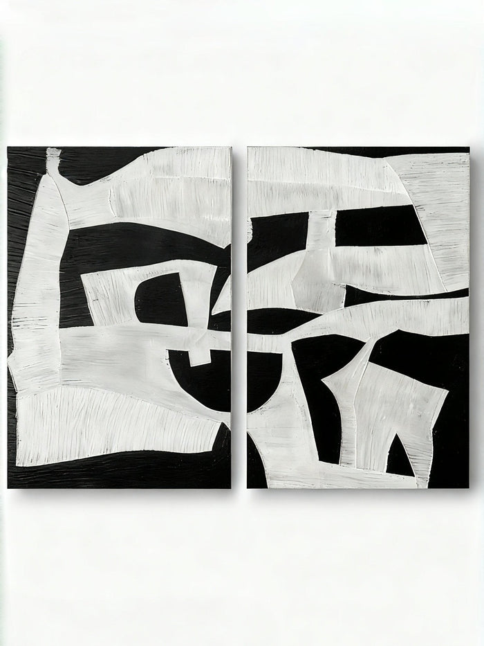 White & Black Abstract Painting Set of 2