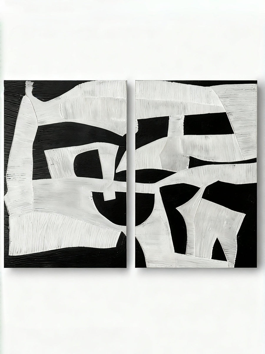 White & Black Abstract Painting Set of 2