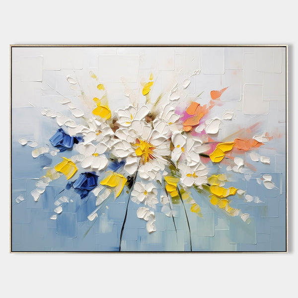 White Blossom Burst on Soft Blue