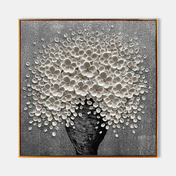 White Blossoms in a Black Vase
