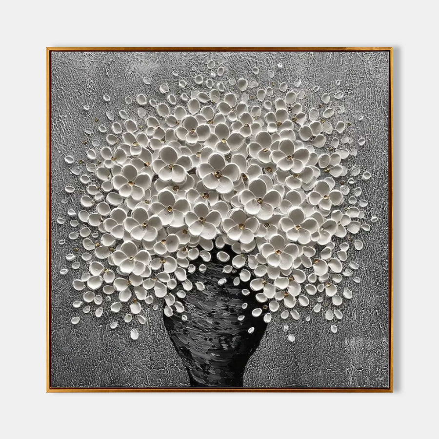 White Blossoms in a Black Vase