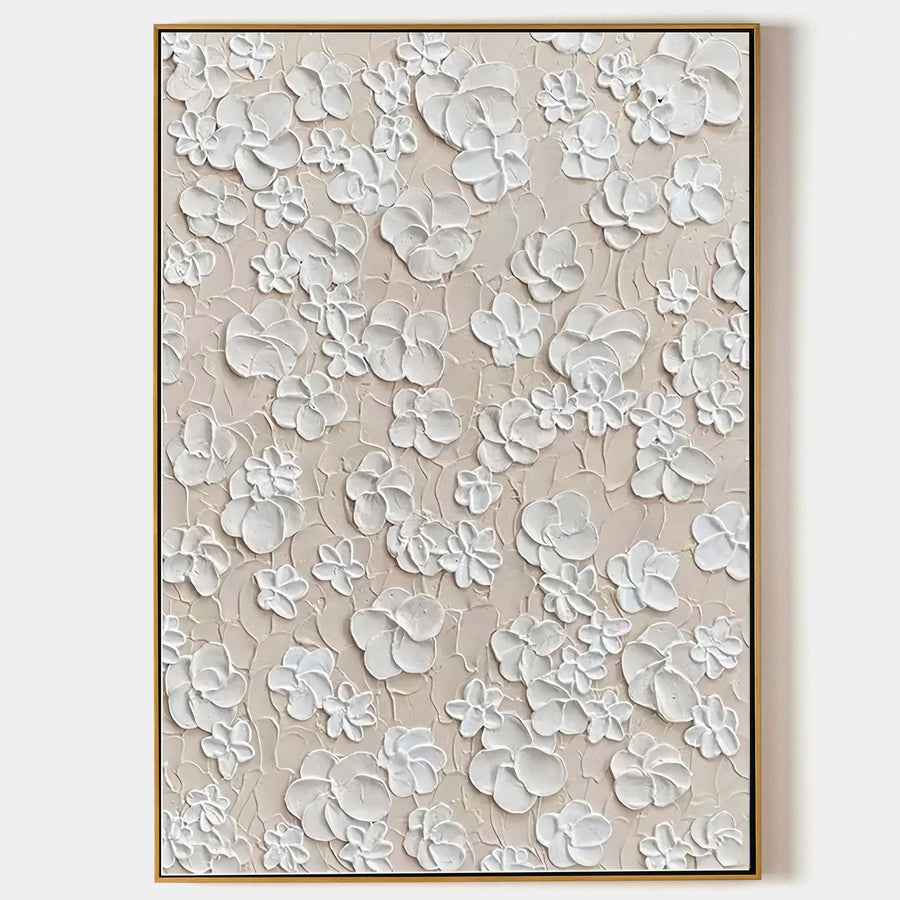 White Blossoms on Blush Plaster