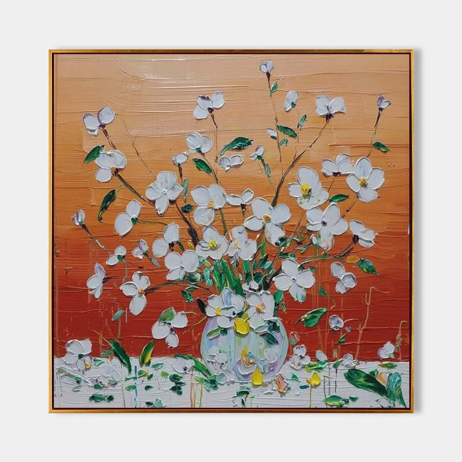 White Blossoms on Burnt Orange