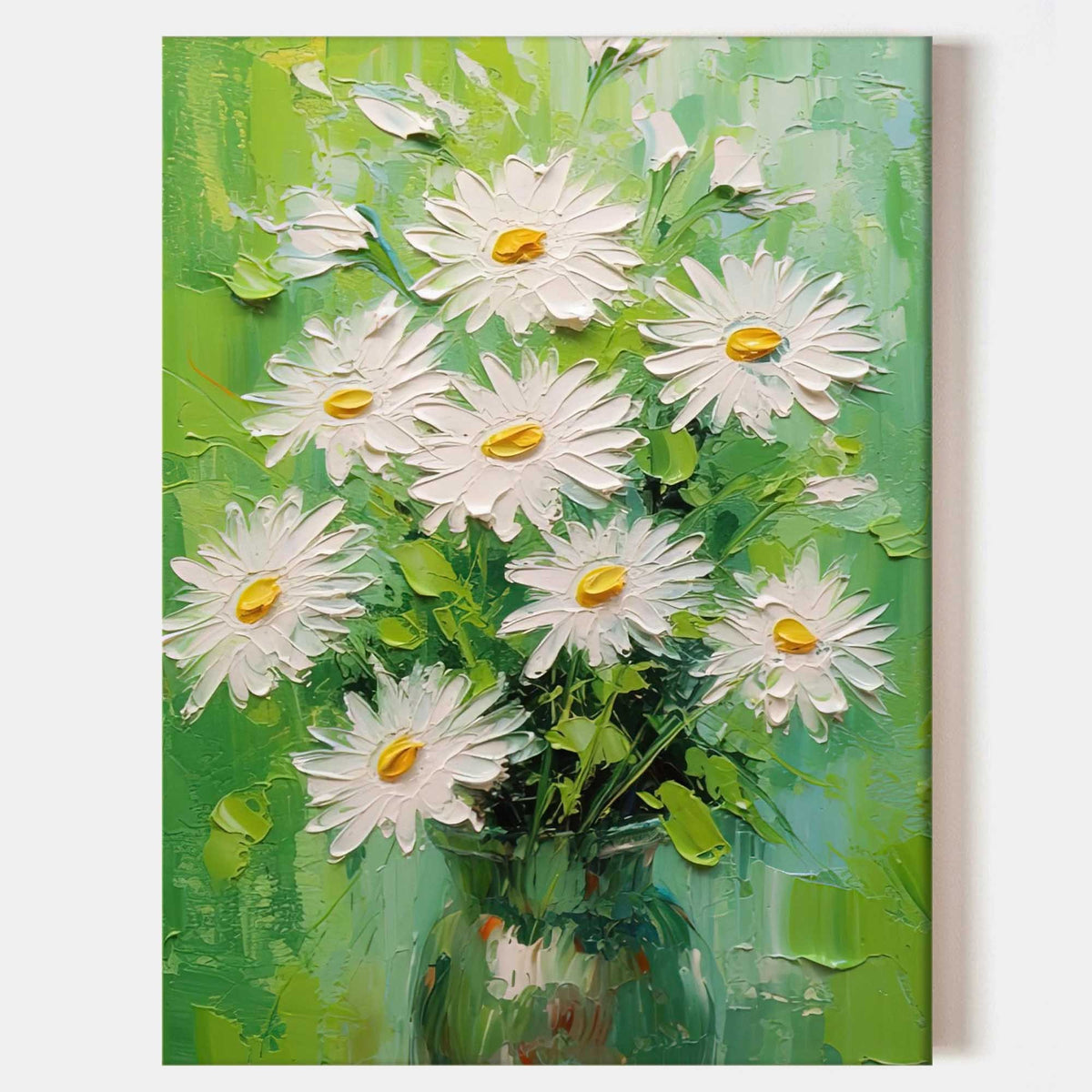 White Daisies in a Green Glass Vase