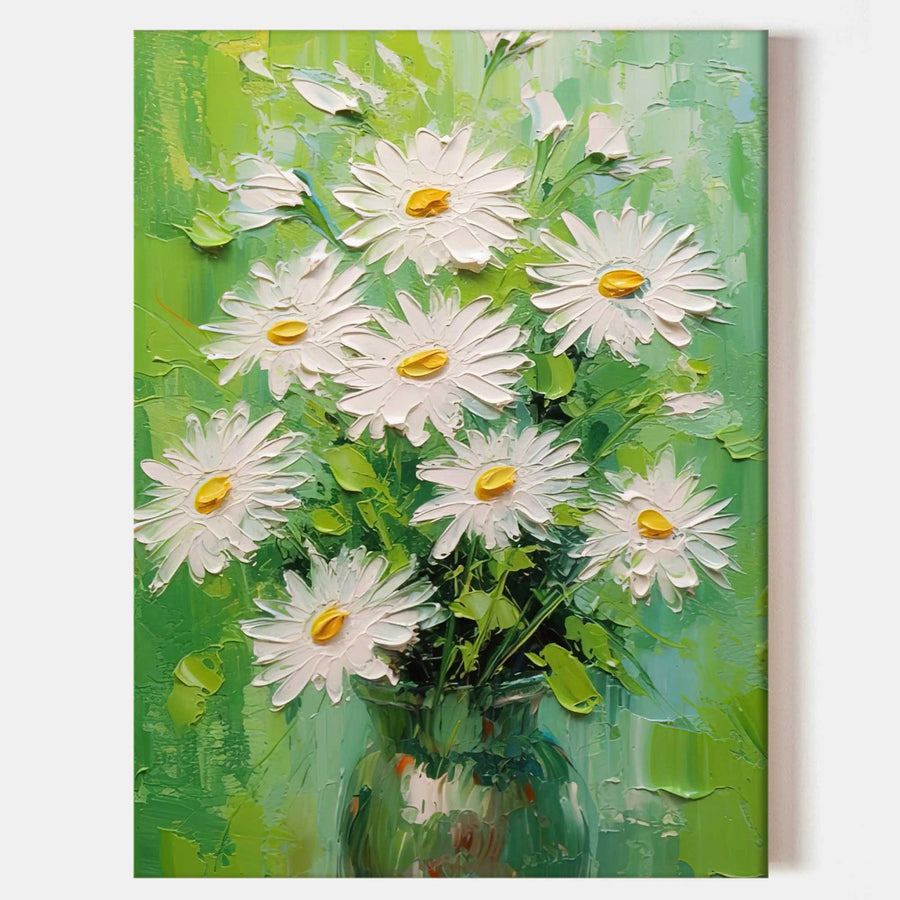 White Daisies in a Green Glass Vase