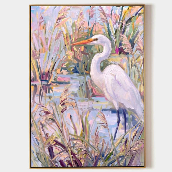 White Egret Among Pastel Reeds