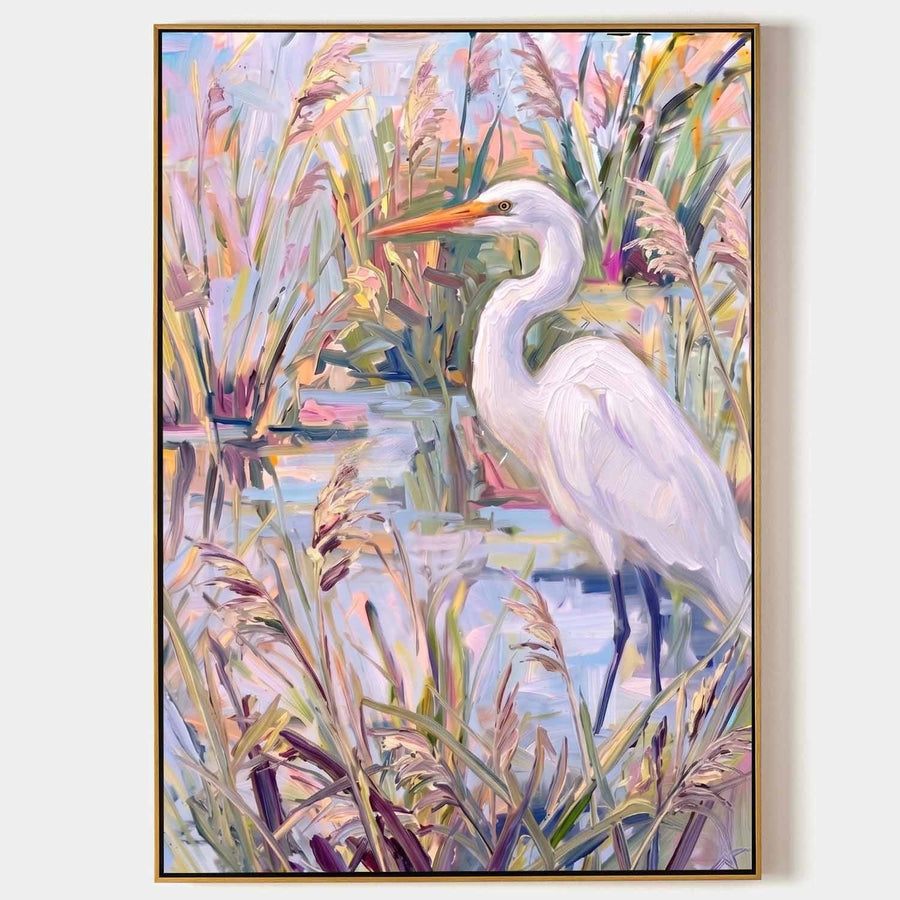 White Egret Among Pastel Reeds