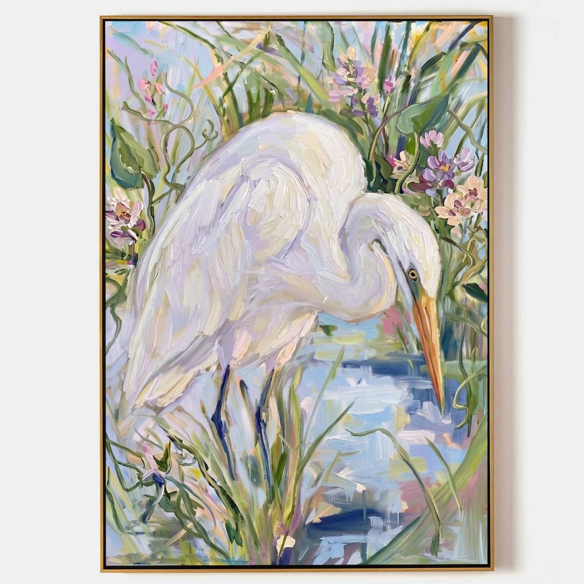 White Egret Among Spring Wildflowers
