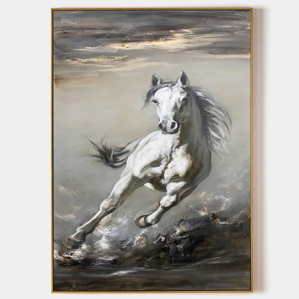 White Horse Galloping Through Storm Light