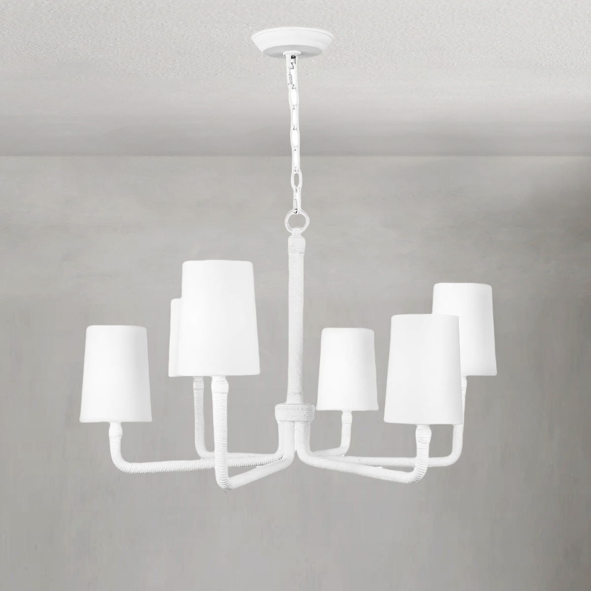 White Jute Rope Wrapped Linen Shade Chandelier