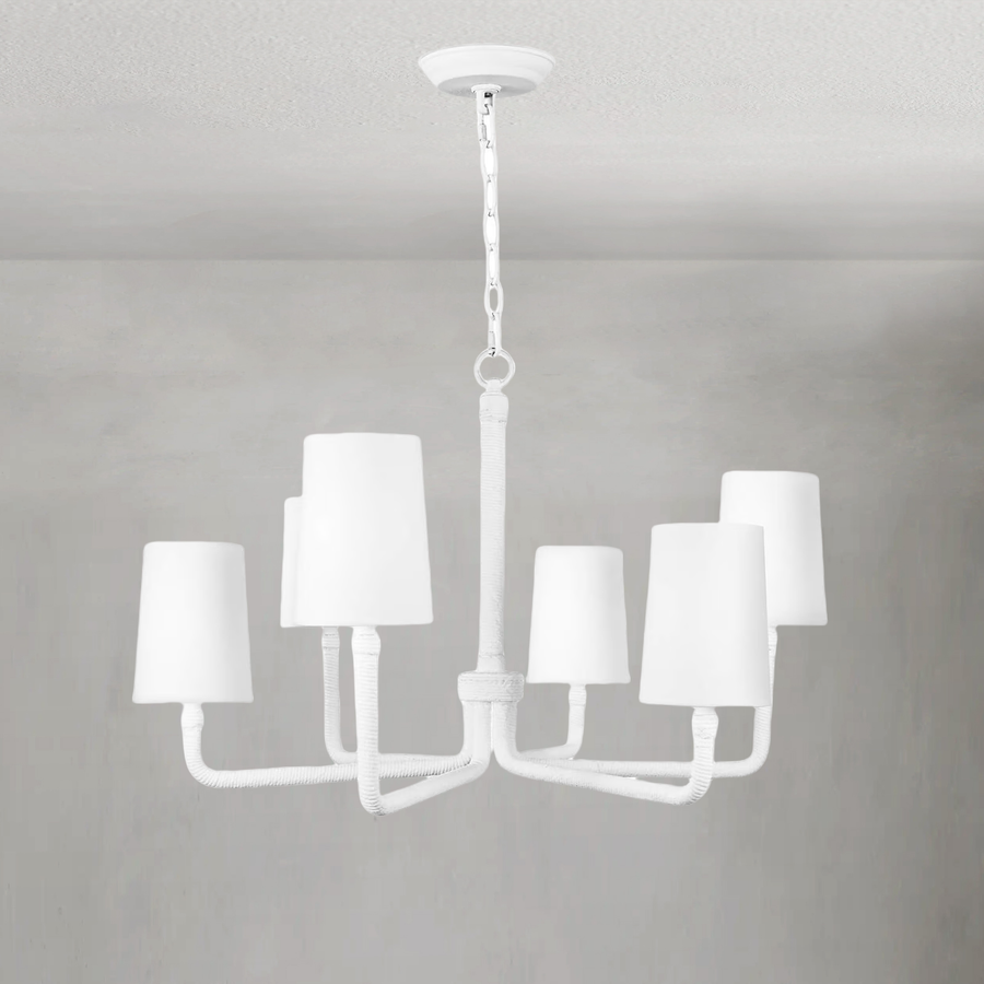 White Jute Rope Wrapped Linen Shade Chandelier