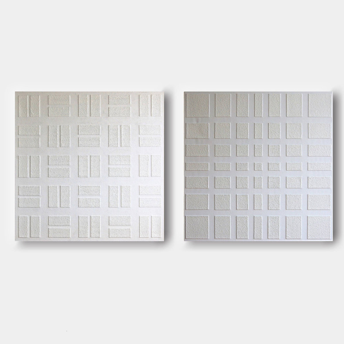 White Plaster Grid Relief Diptych