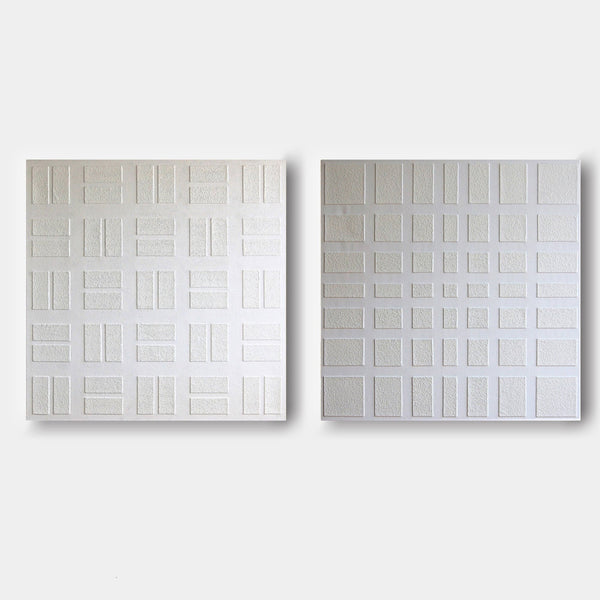 White Plaster Grid Relief Diptych