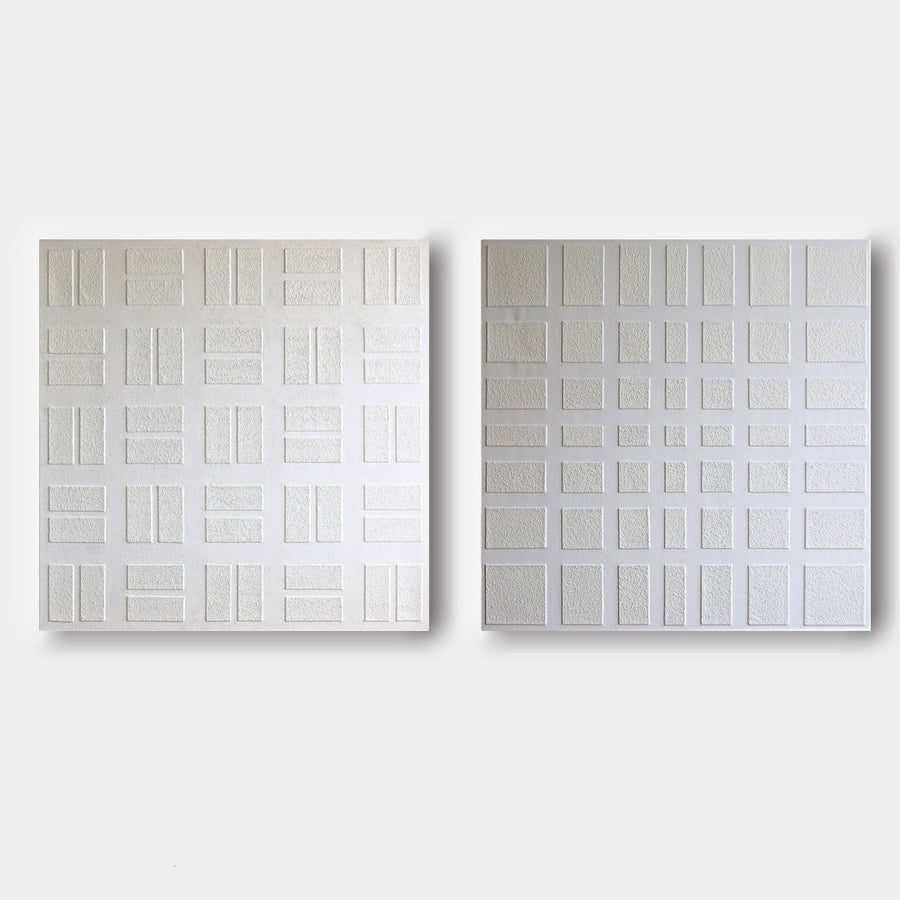 White Plaster Grid Relief Diptych