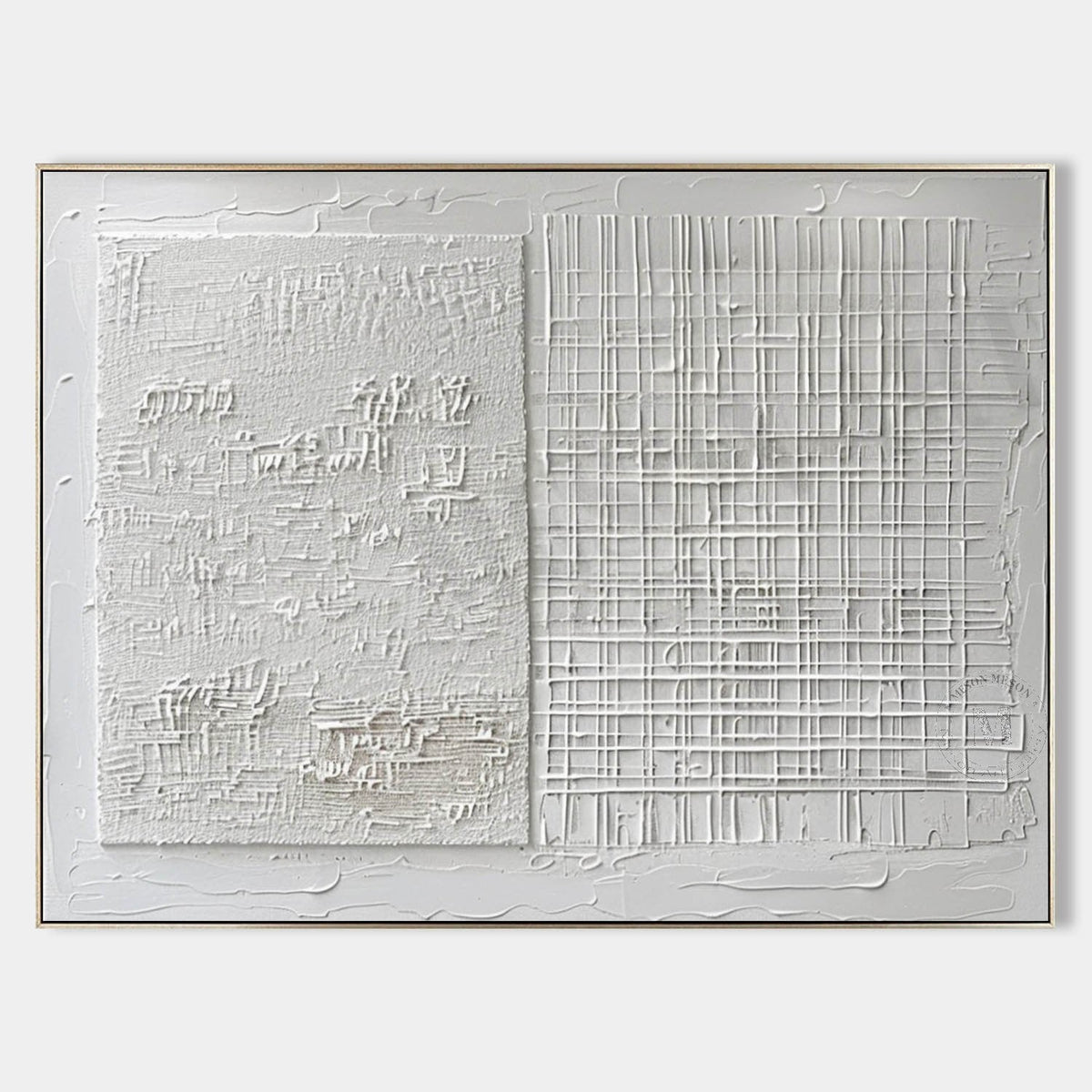 Díptico de cuadrícula en relieve y caligrafía blanca