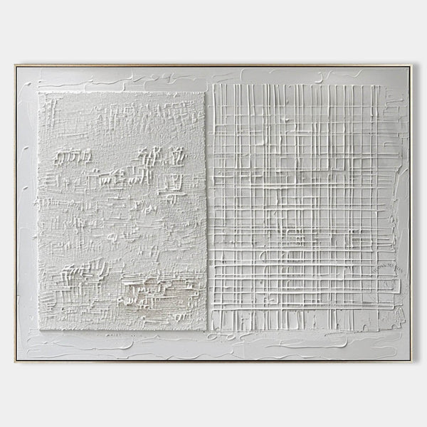 White Relief Grid and Script Diptych