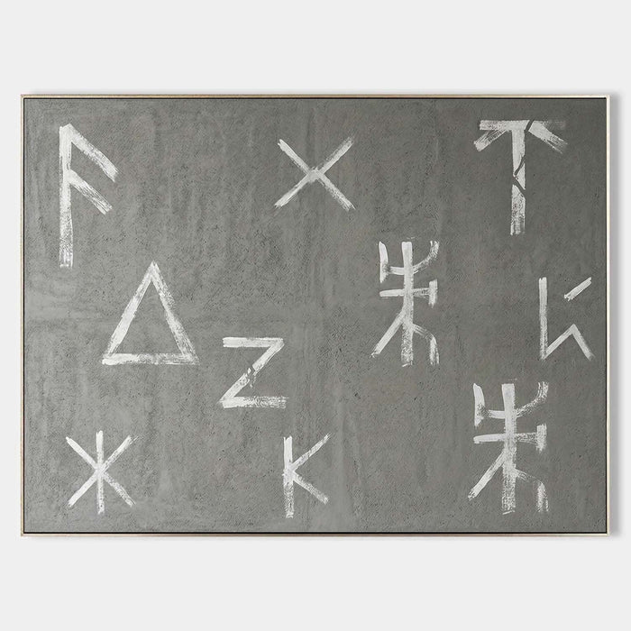 White Rune Symbols on Stone Gray