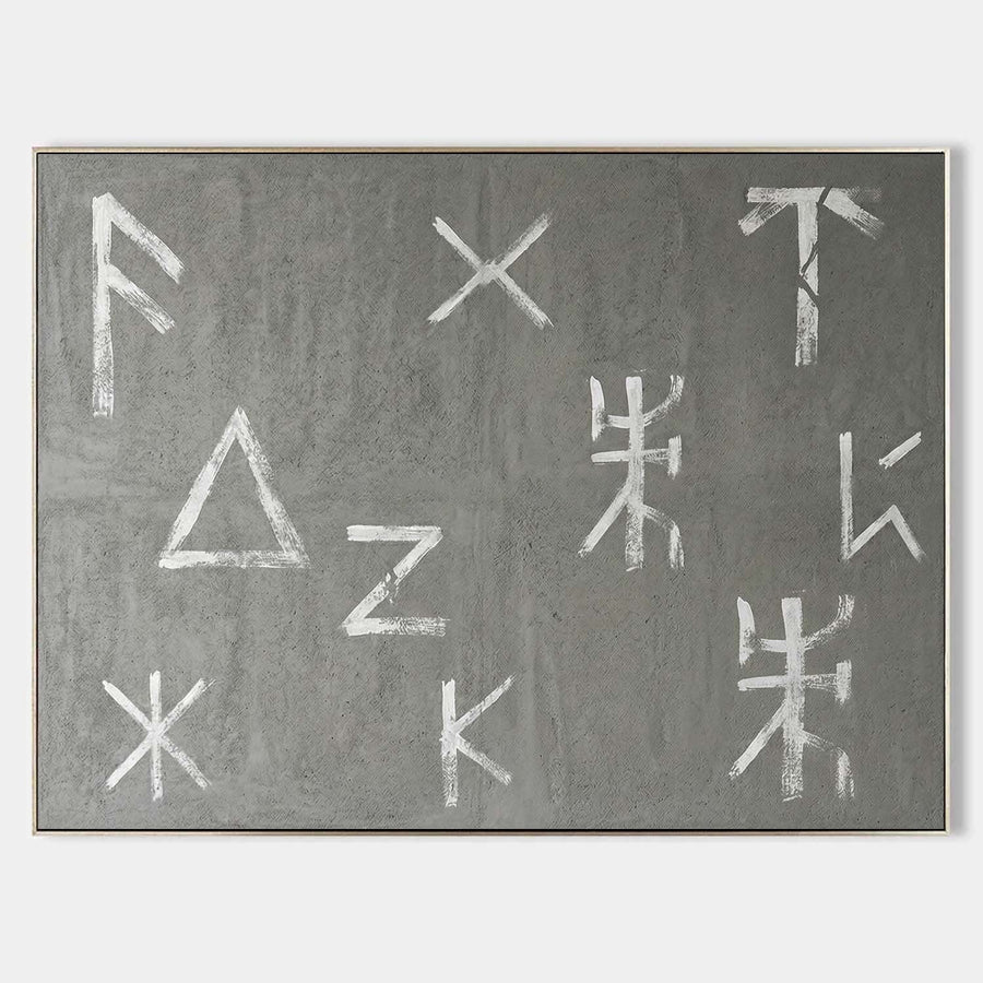 White Rune Symbols on Stone Gray