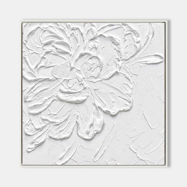 White Sculpted Peony Relief