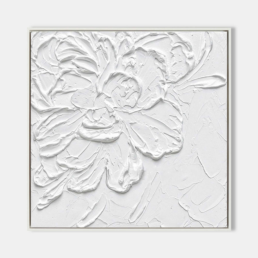 White Sculpted Peony Relief