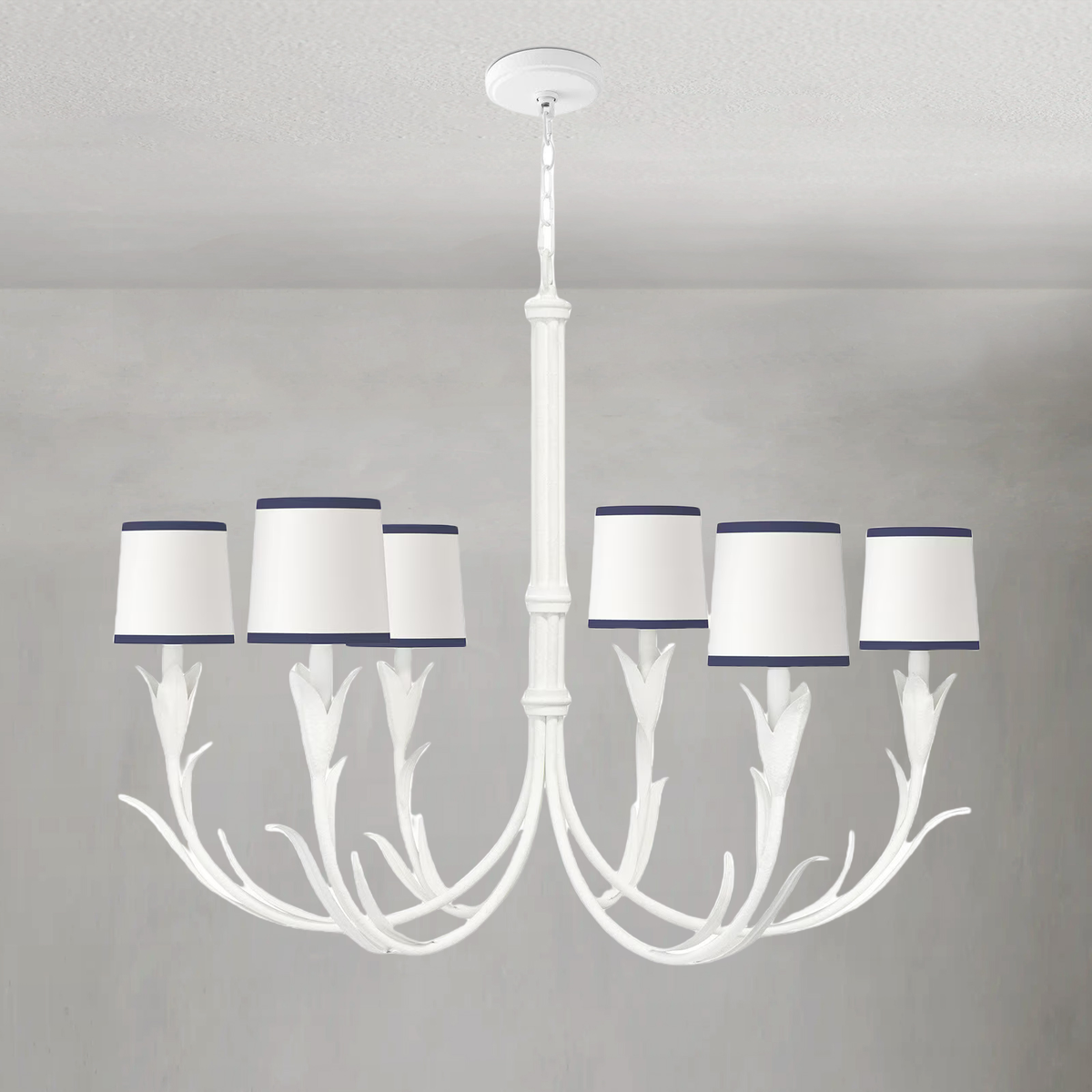 White Steel Branch Chandelier with Navy Shades