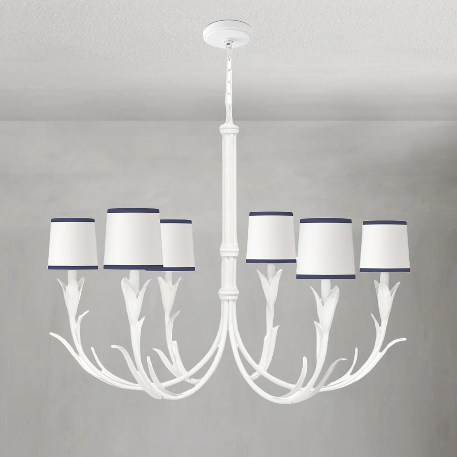 White Steel Branch Chandelier with Navy Shades