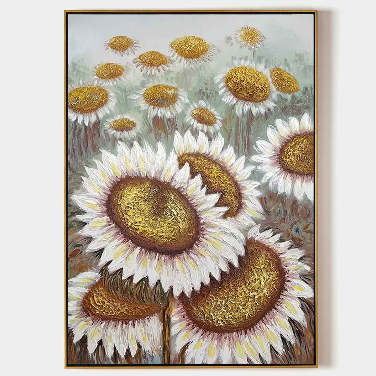 White Sunflowers in a Misty Field