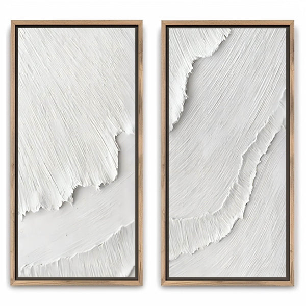 White Tide Textured Relief Diptych