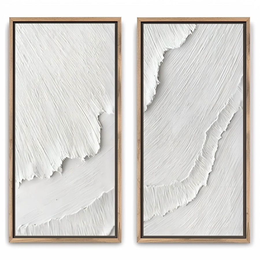 White Tide Textured Relief Diptych