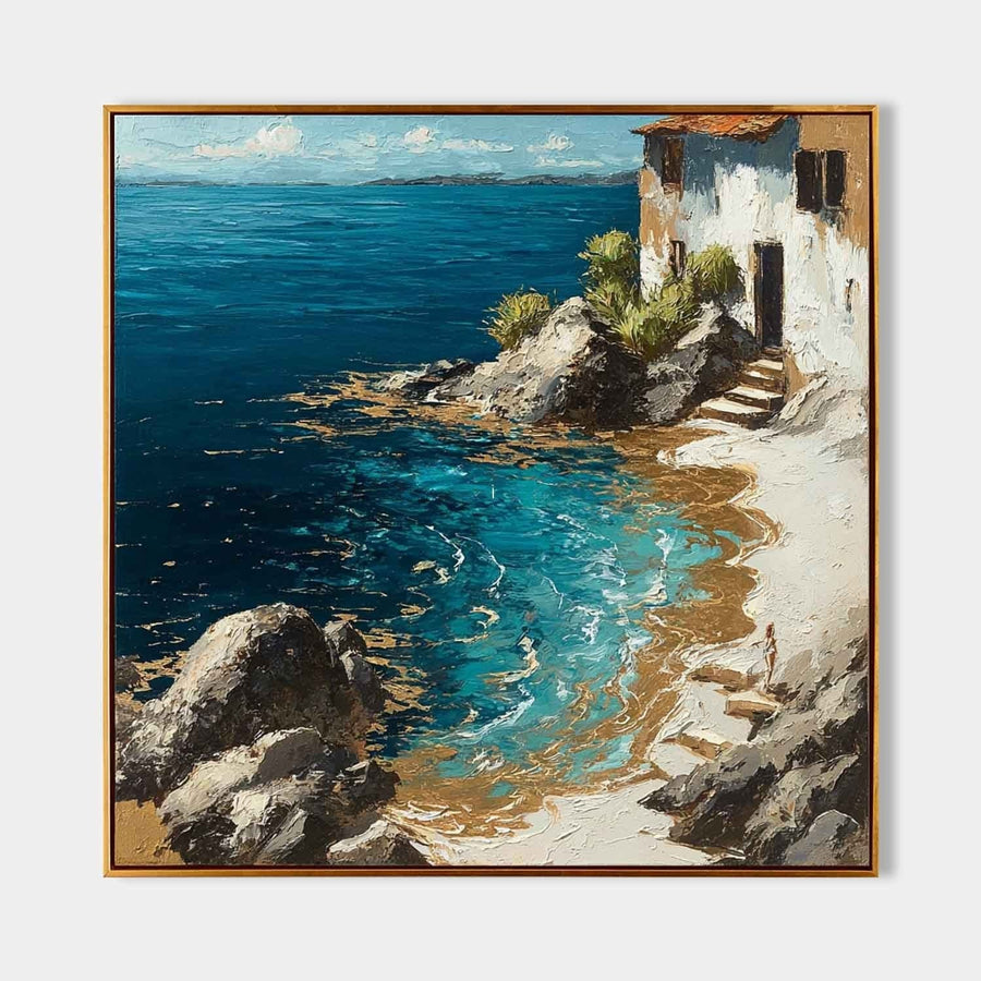 Whitewashed House Above a Turquoise Cove
