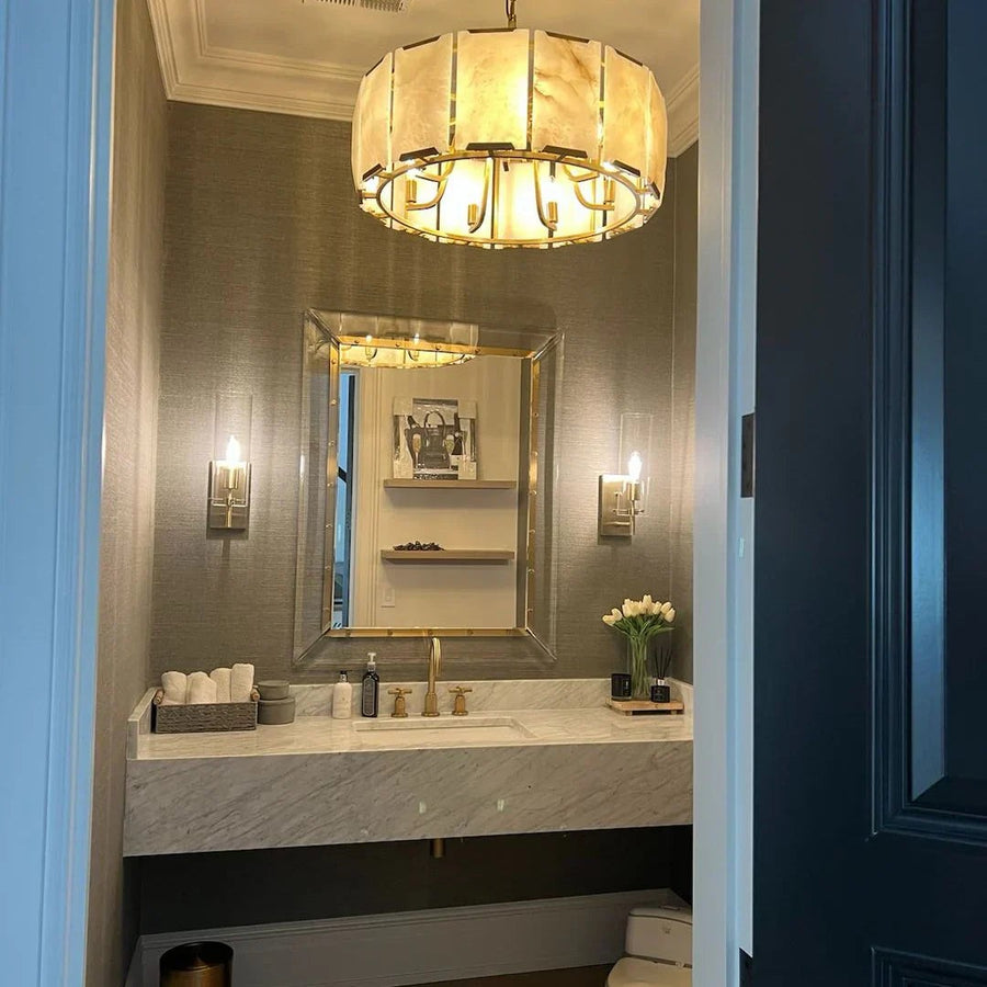 Wide Alabaster Ring Chandelier with Metal Frame