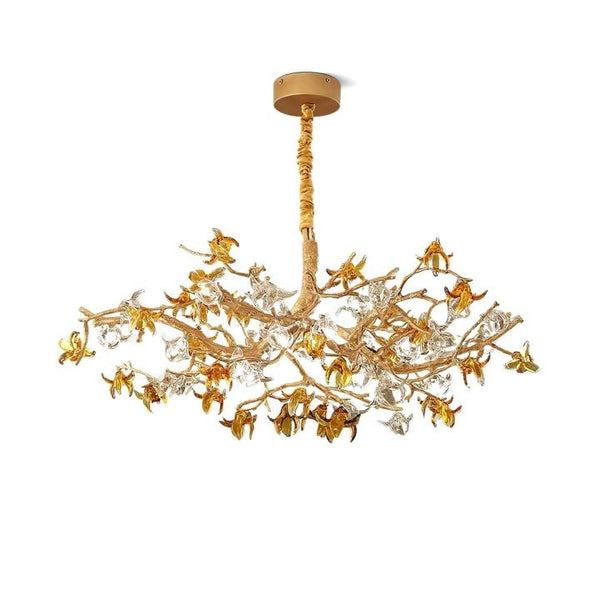 Wide Branching Brass and Crystal Round Chandelier