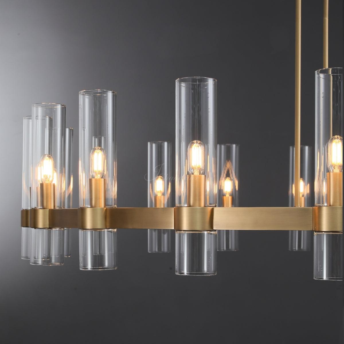 Wide Brass Ring Chandelier with Blown Glass Shades