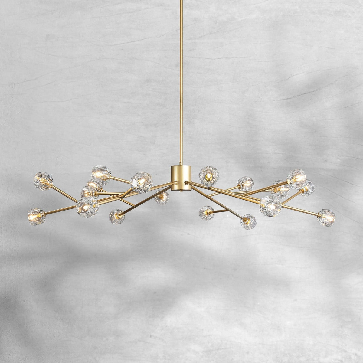 Wide Brass Ring Chandelier with Crystal Globes