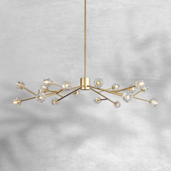 Wide Brass Ring Chandelier with Crystal Globes