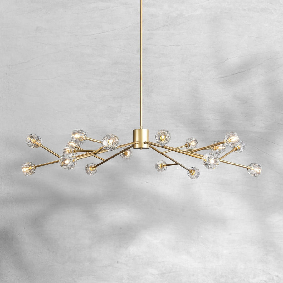Wide Brass Ring Chandelier with Crystal Globes