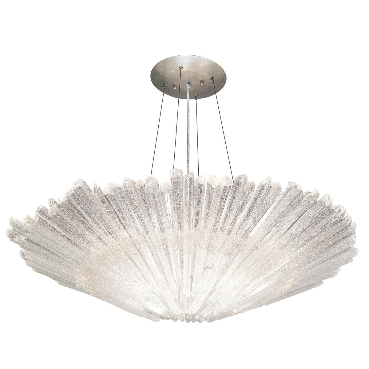 Wide Low Seeded Glass and Crystal Chandelier