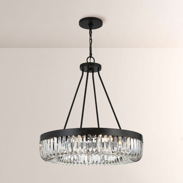 Wide Single Tier Bronze Crystal Ring Chandelier