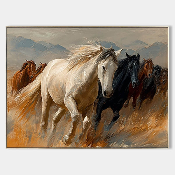 Wild Horses Running Through Golden Grass