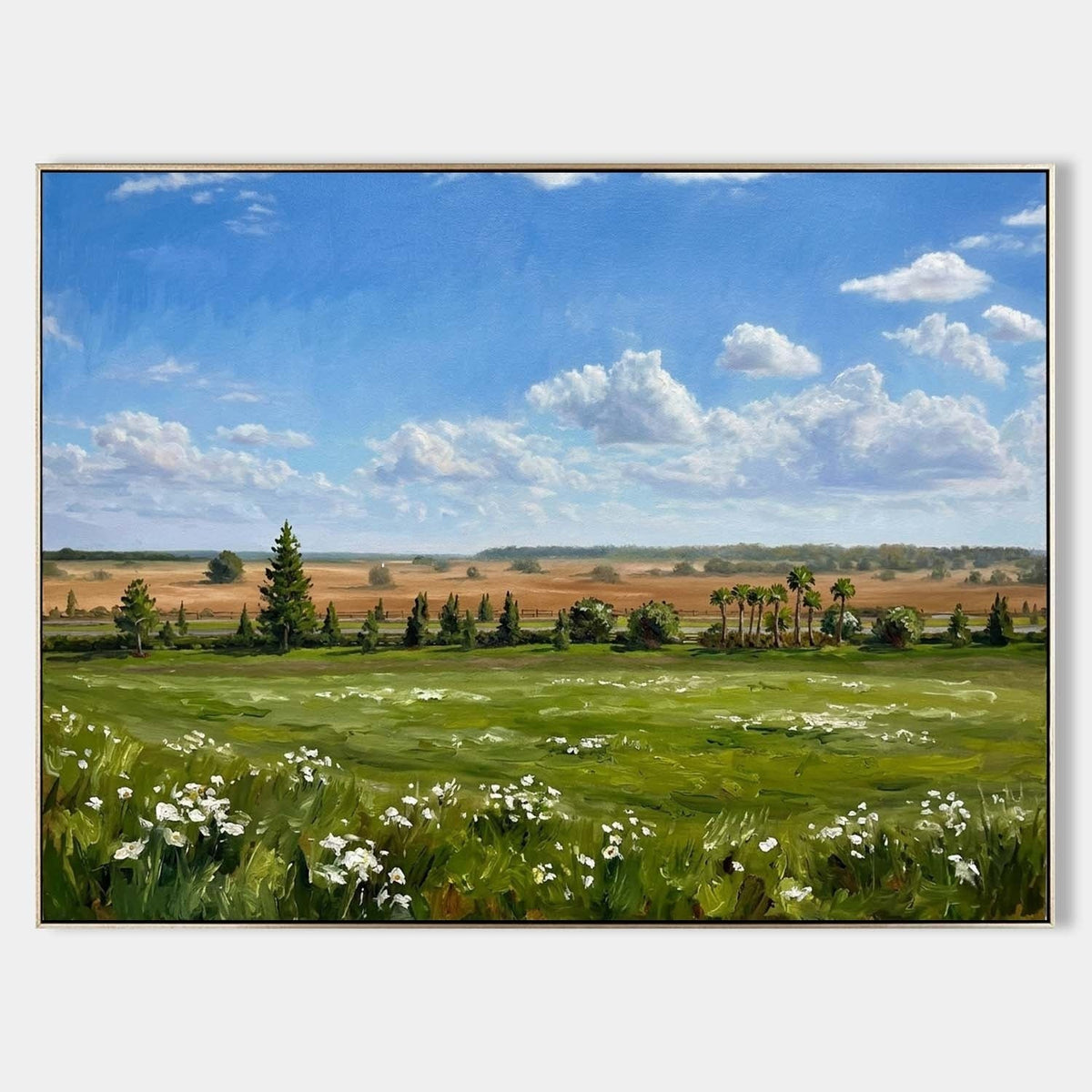Prado de flores silvestres bajo las nubes de verano