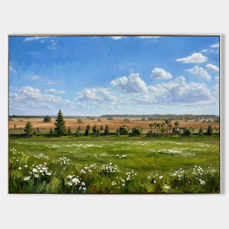 Wildflower Meadow Under Summer Clouds