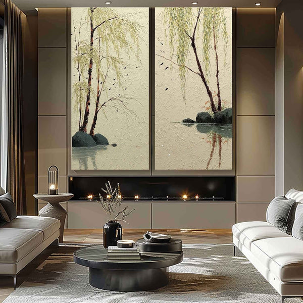 Willow Shore Diptych in Pale Green